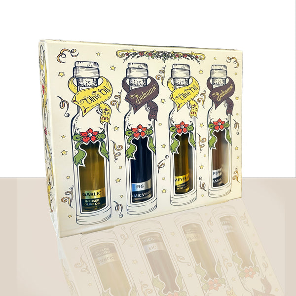 10 COUNT HOLIDAY GIFT PACK: 4 100 ML Stephanie VER 6- Garlic EVOO, Meyer Lemon EVOO, Fig Dark BV, Peppermint White BV